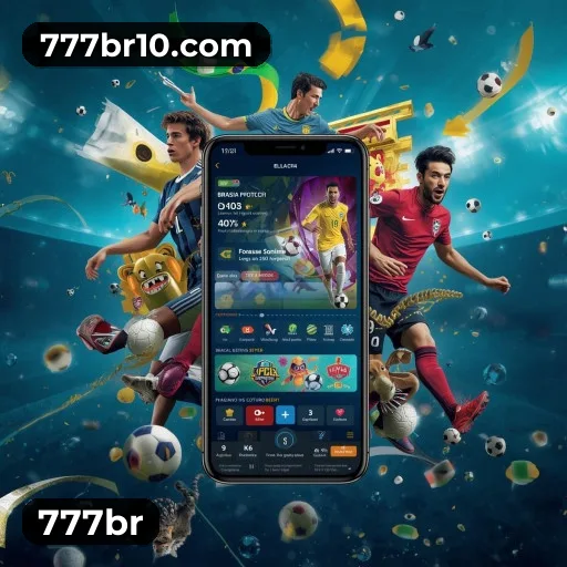 App 777br para iOS e Android — interface mobile, login biométrico e PIX integrado